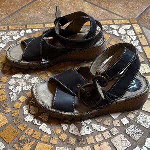 Fly London Platform Black Sandals